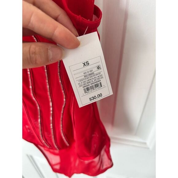 Auden Intimates Women's Mesh Bodysuit Thong Lingerie  Red Size XS - Picture 3 of 5